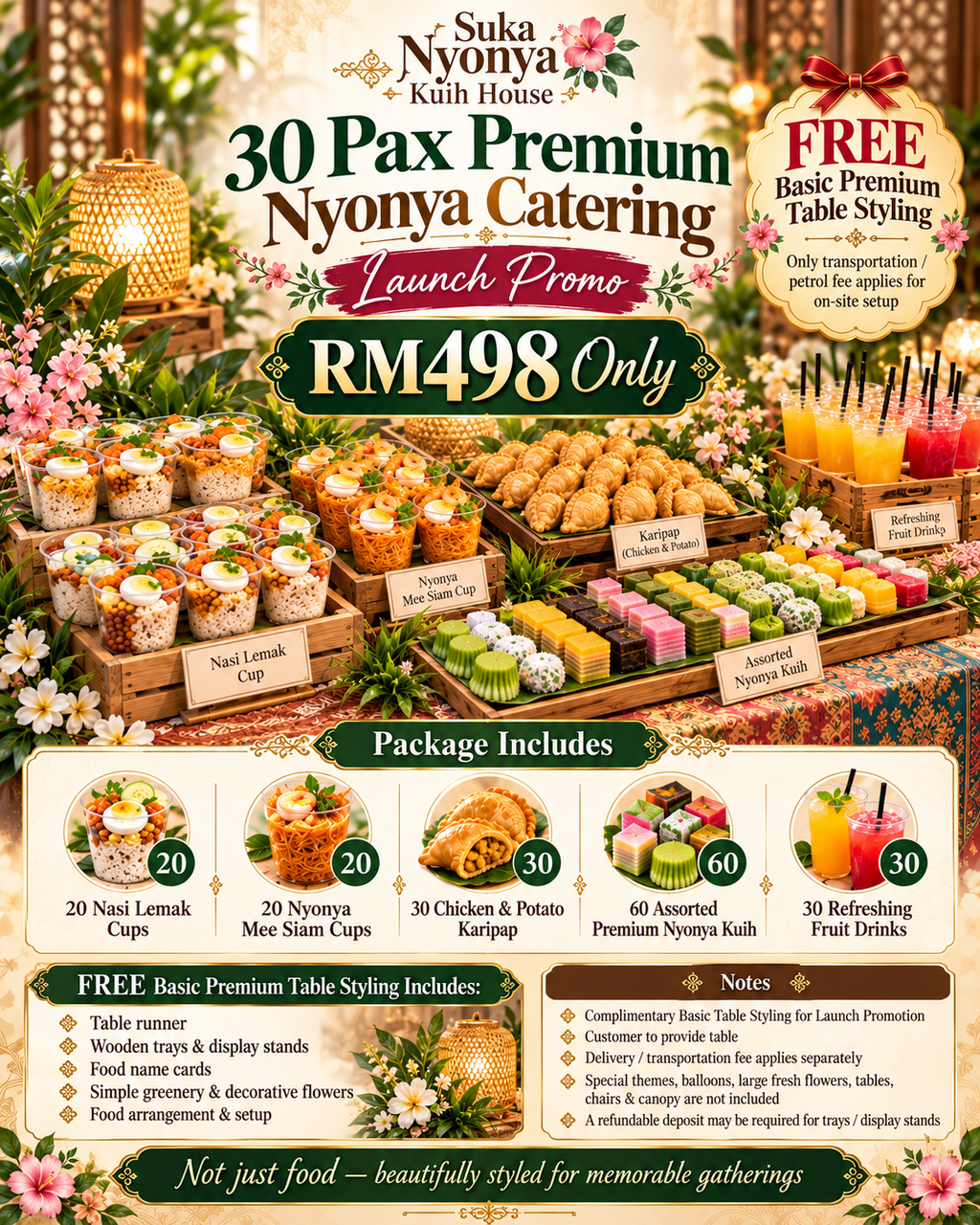 30 Pax Premium Nyonya Catering Set + FREE Basic Table Styling+FREE Egg Mayo Sandwich & DIY Nyonya Pie Tee
