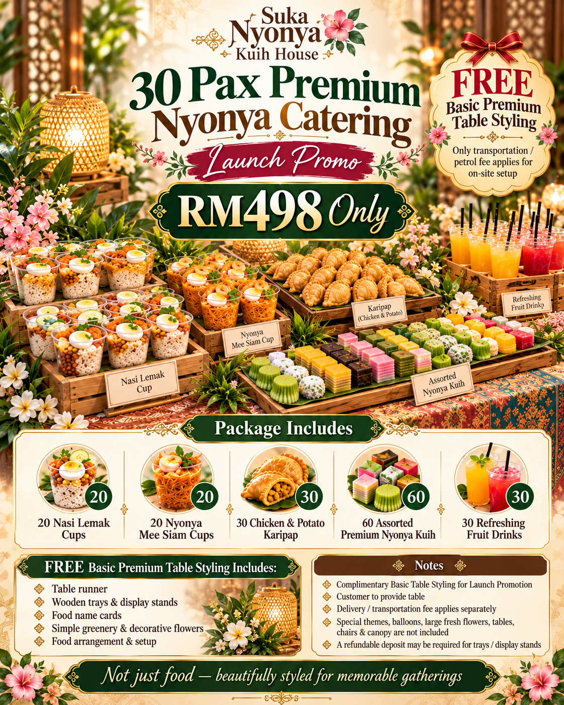 30 Pax Premium Nyonya Catering Set + FREE Basic Table Styling+FREE Egg Mayo Sandwich & DIY Nyonya Pie Tee