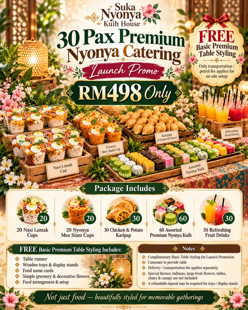 30 Pax Premium Nyonya Catering Set + FREE Basic Table Styling+FREE Egg Mayo Sandwich & DIY Nyonya Pie Tee