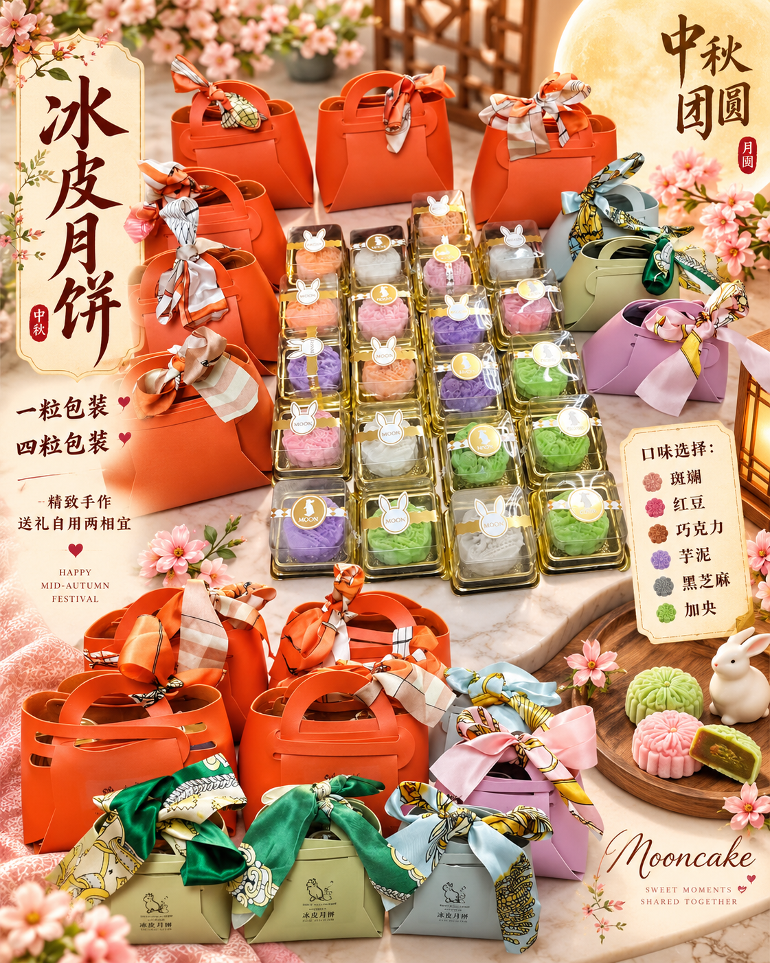 花月冰心 · 手工冰皮月饼（4PCs）
Blossom Moon Snow Skin Mooncake