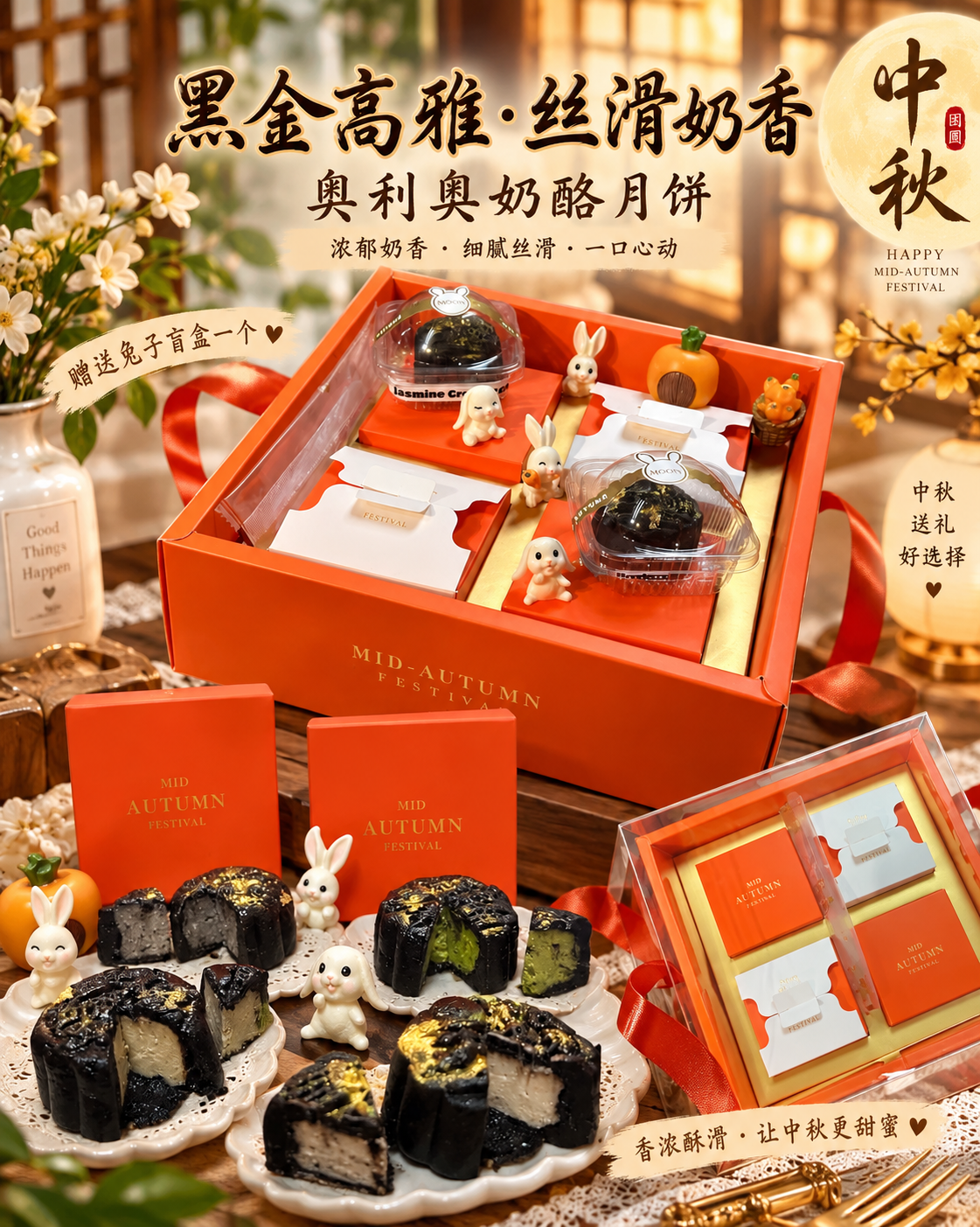黑金流心 · 奥利奥奶酪月饼
Black Gold Oreo Cheese Mooncake