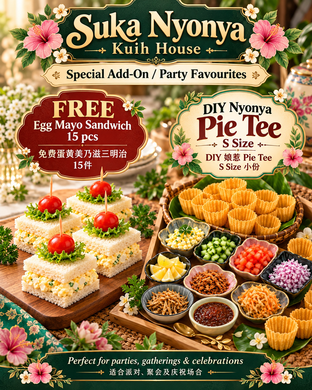 30 Pax Premium Nyonya Catering Set + FREE Basic Table Styling+FREE Egg Mayo Sandwich & DIY Nyonya Pie Tee