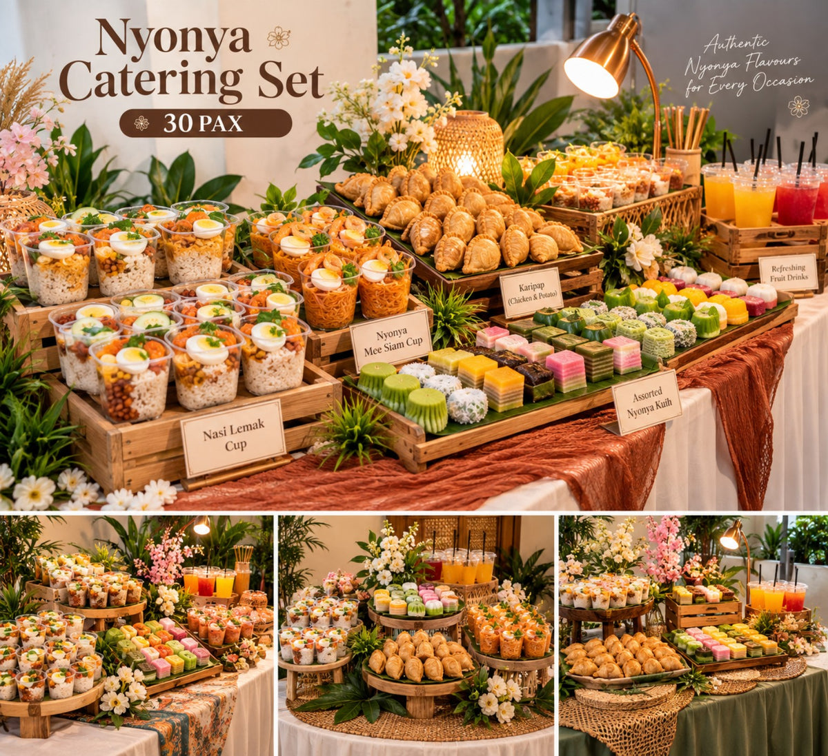 30 Pax Premium Nyonya Catering Set + FREE Basic Table Styling+FREE Egg Mayo Sandwich & DIY Nyonya Pie Tee